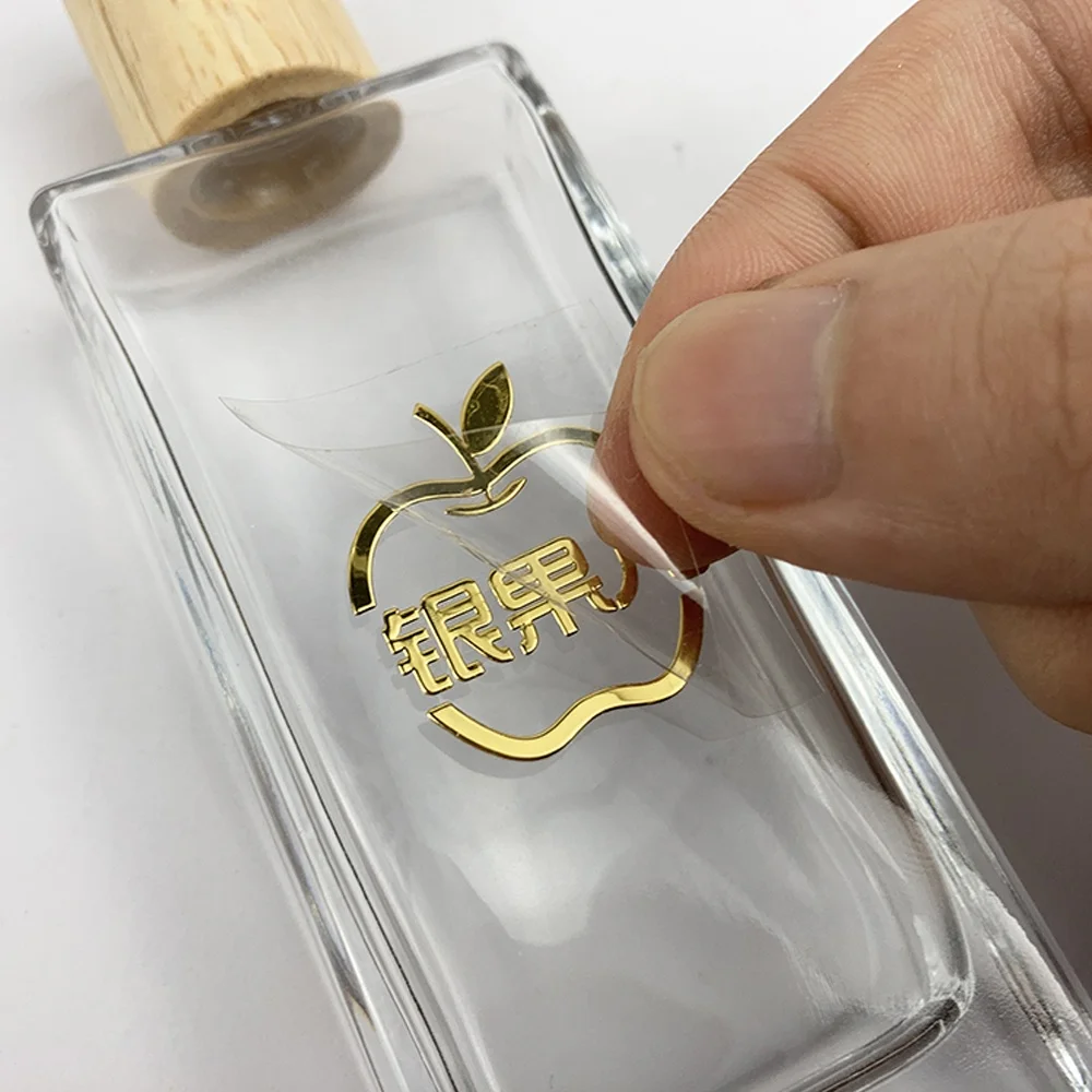Custom gold metal transfer logo sticker metallic sticker perfume 3D nickel decal label embossed colorfast shiny effect