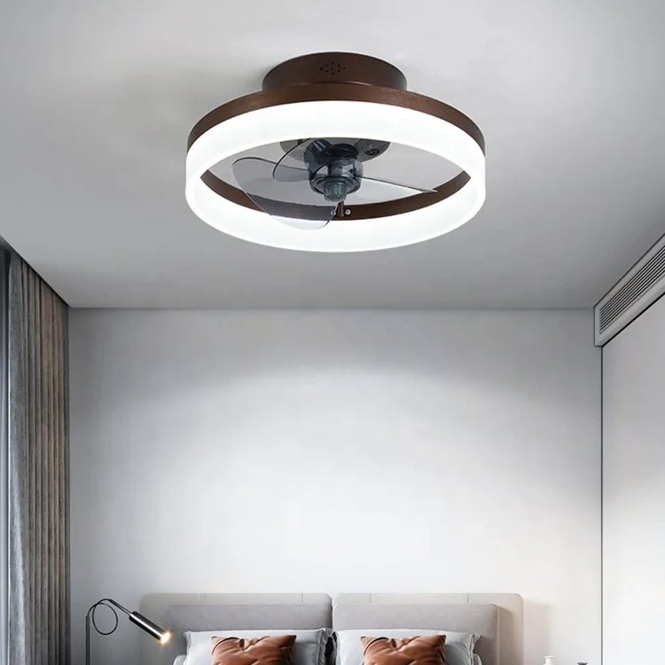 Living Room Bedroom LED Hanging Lamp Intelligent Remote Control Round Modern Black Led Ceiling Fans With Light