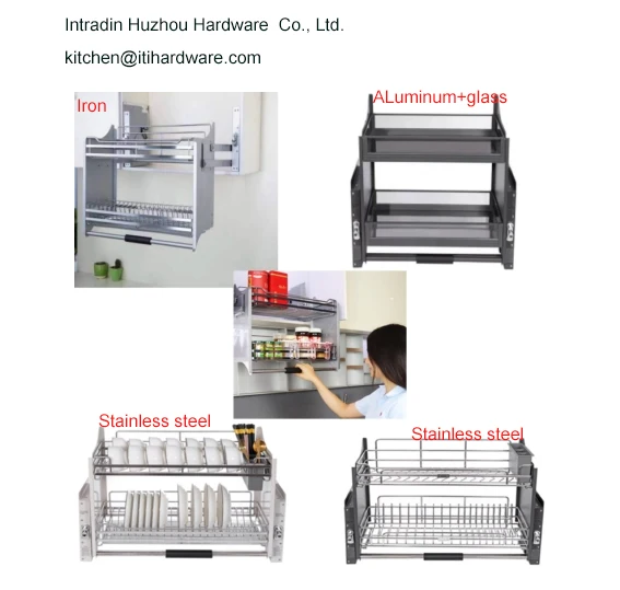 OEM Factory Kitchen Wall Lifting cabinet System Pull Down Basket for kitchen organiser