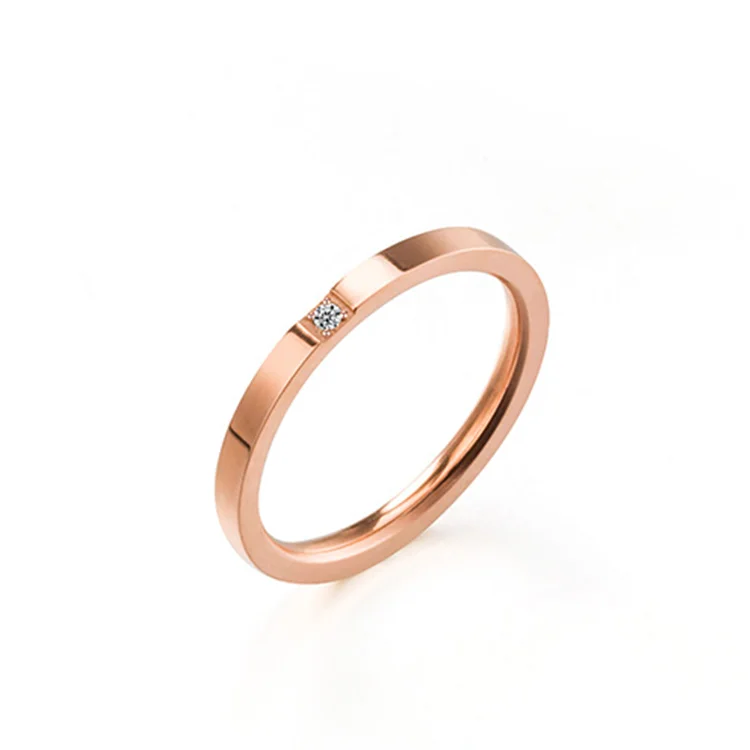 Japan and South Korea Style Couple Rings Stainless Steel Engagement Rose Gold Ring With Zircon Diamond Band