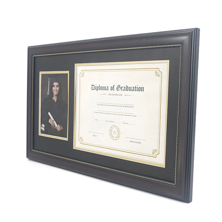 Eco-friendly Customized 5x7 A4 7x9 Gold Bead Graduation Diploma Photo Picture Frame with Double Matting for Graduation Gifts