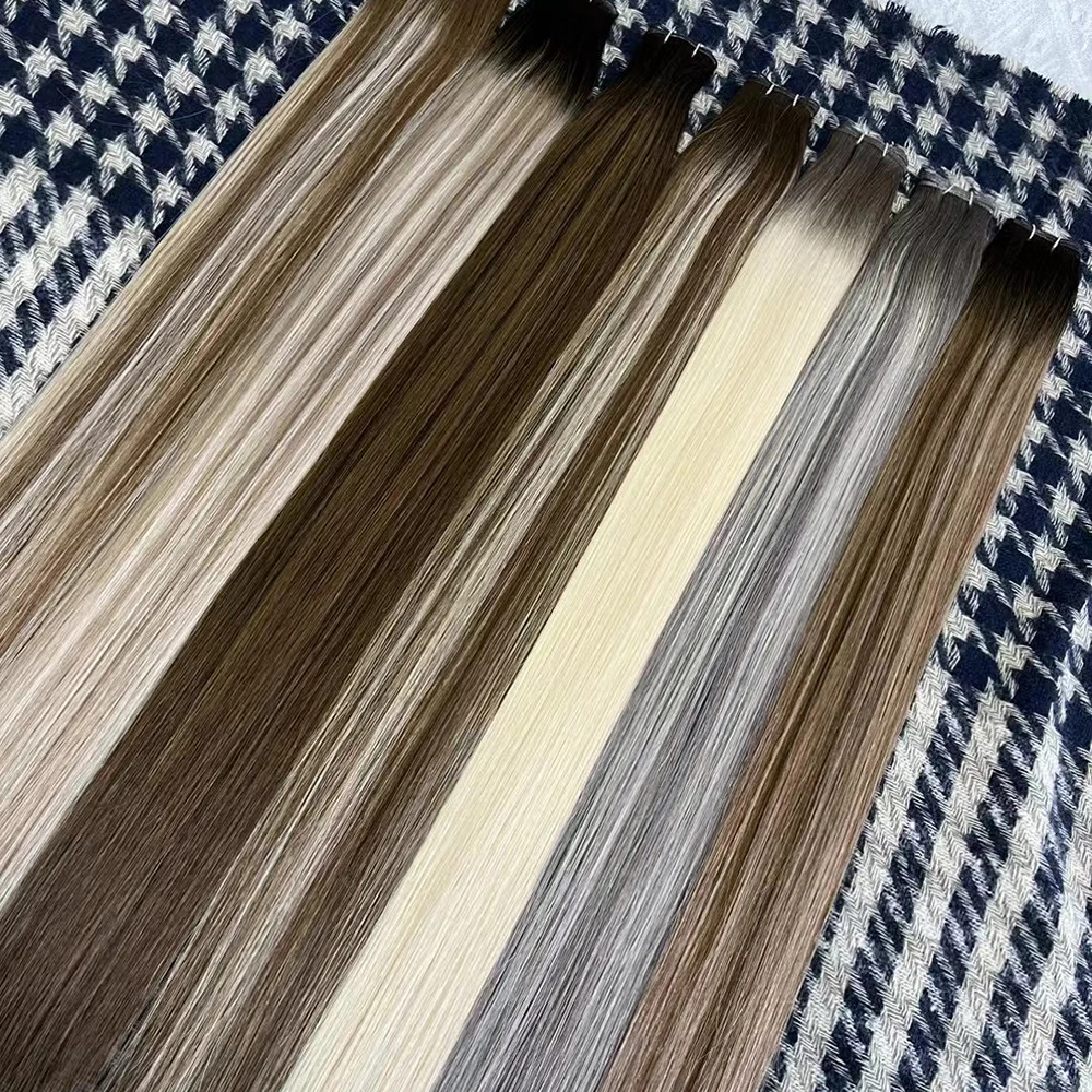 Top Quality Russian Genius weft hair extensions hand tied hair extensions raw human hair seamless weft invisible