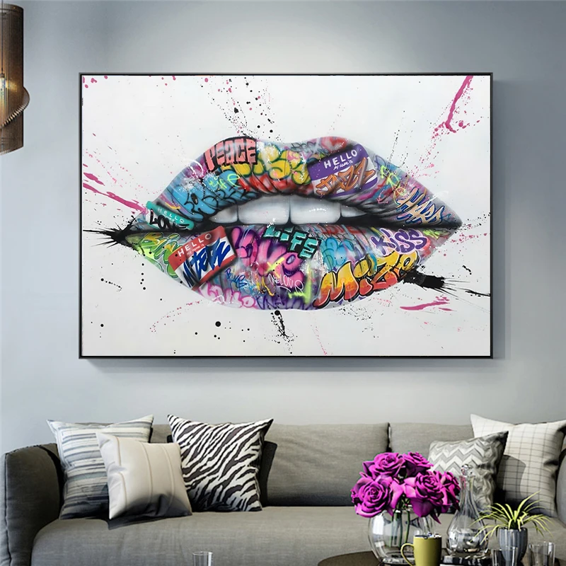 Teeth Lips Graffiti Art Canvas Painting Prints Wall Art Picture Home Decor Poster Colorful Lip Wall Art Poster