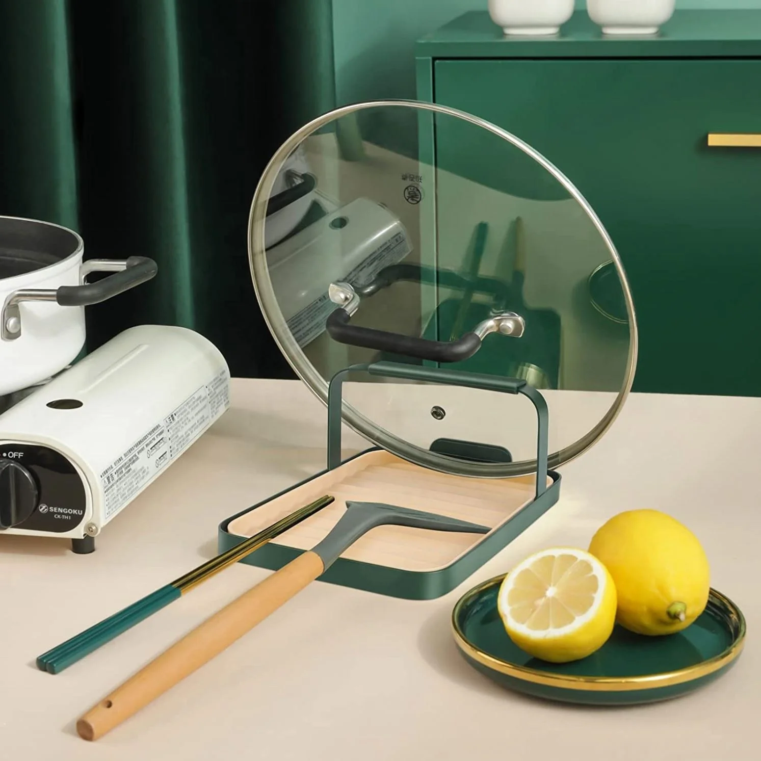 Spatula Rest Holder for Kitchen Counter Top Cooking Utensil Organizer Storage Rests Pot Lid Stand with Drip Spoon Rest Pad