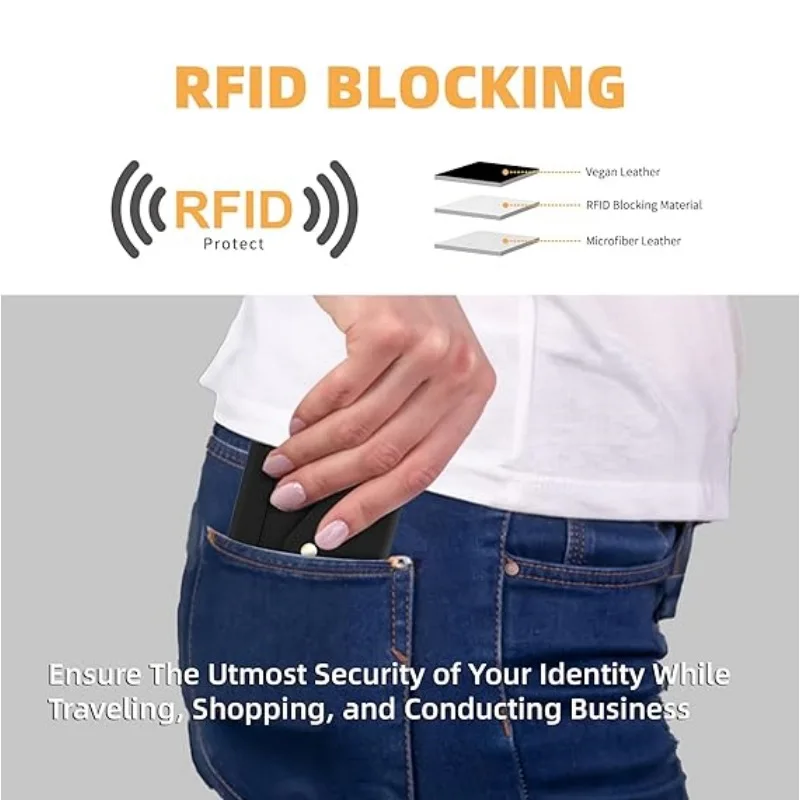 Customizable Premium Leather RFID Blocking Ladies Compact Trifold Small Wallet With Chain