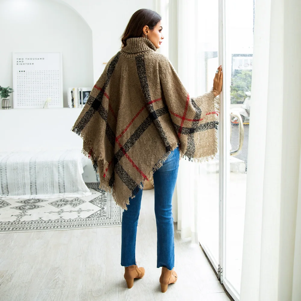 
Sweater Bat Sleeve Turtleneck Cape Cape Shawl Retro Tassel Knitted Jacket Sweater For Women 