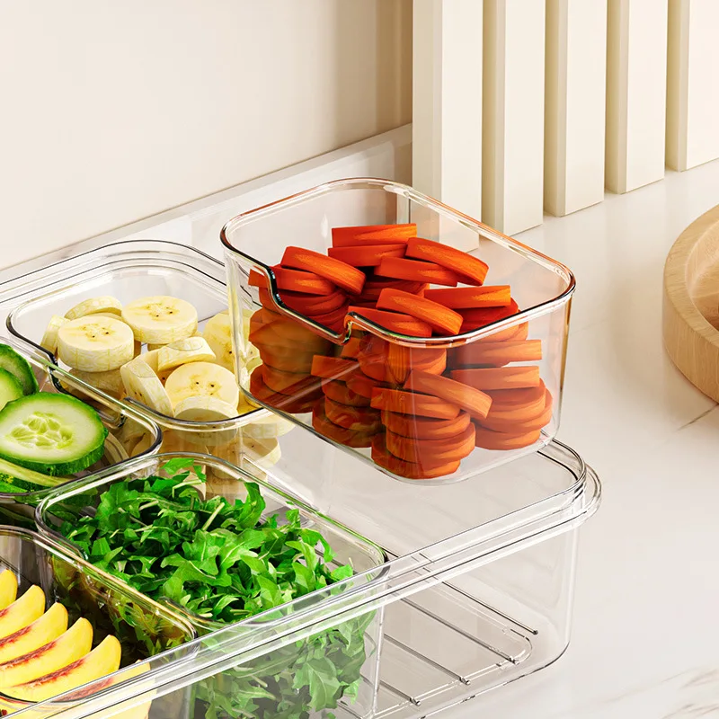 Kitchen PET Material Durable Stackable Transparent Food Storage Containers Clear Divided Serving Tray with Lid & Handle
