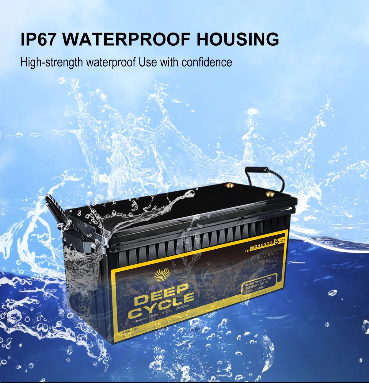 EU STOCK LiFePO4 Battery IP67 Waterproof 12V 100Ah 200Ah 300Ah 400Ah Lithium Battery Pack Dual Purpose for Marine Trolling Motor
