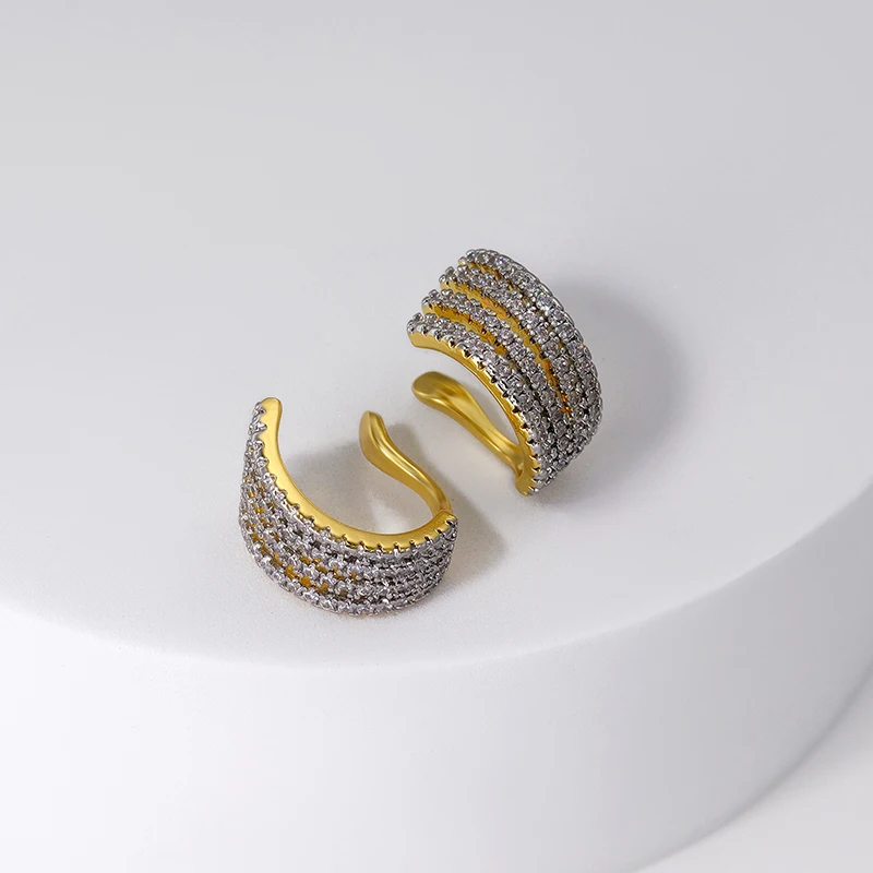 New Fashion Charm Copper CZ Multi-layer Ear Cuff Clip Earrings Female Trendy Zircon Stackable Ear cuffs No Pierced Jewelry