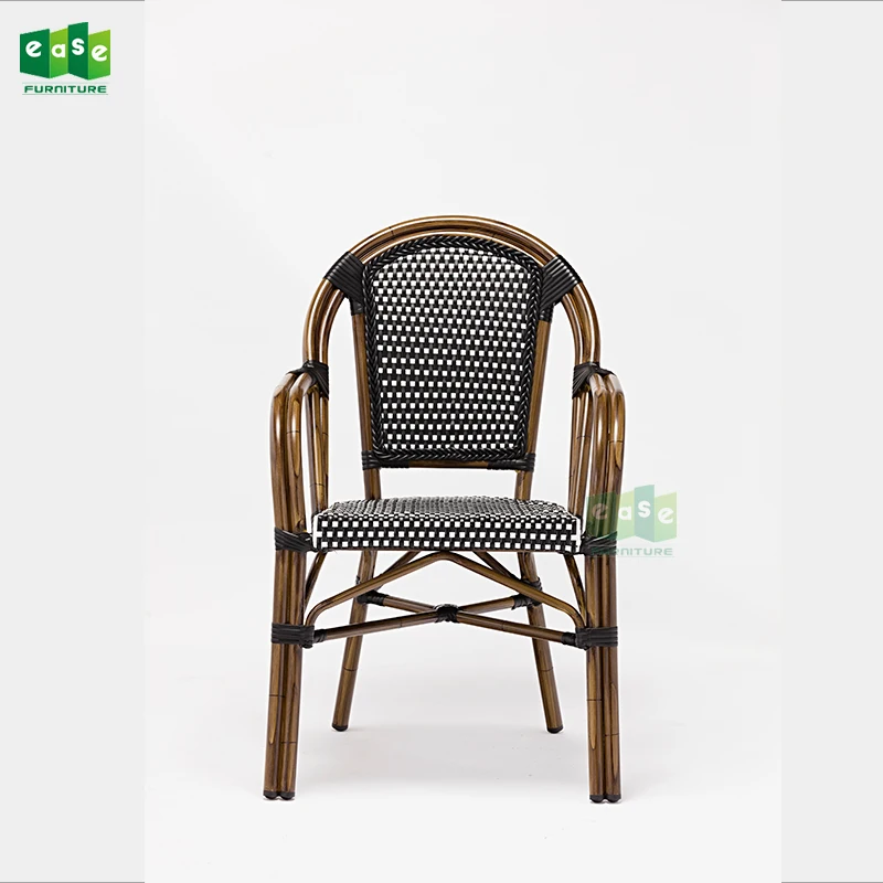 Bamboo look aluminum wicker bistro chair with arm for cafe restaurant (E6016)