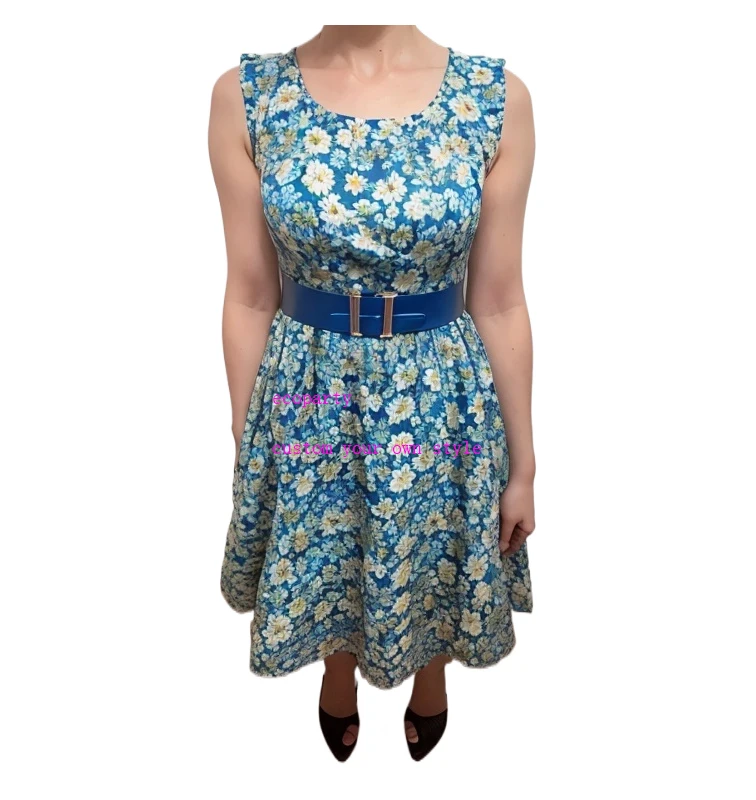 ecoparty  women pin up cotton casual party dress sleeveless retro robe 60s 50s vintage rockabilly swing dress evening vestidos