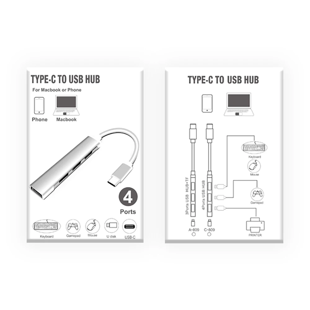 2021 в наличии 4 порта USB Hub 4 в 1 USB C 3,0 док-станция для ноутбука 2,0 для ПК клавиатура мышь компьютерные аксессуары
