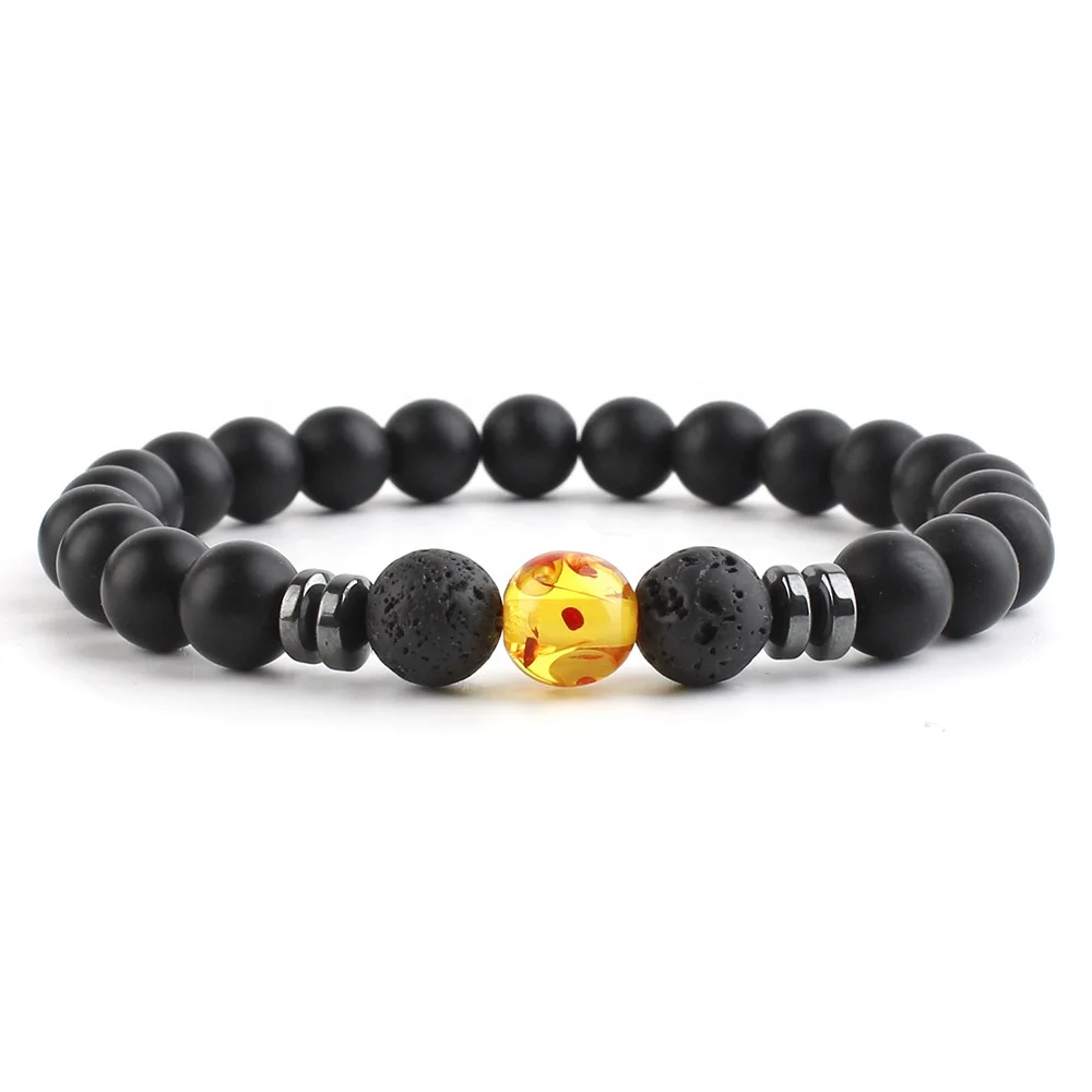 volcanic Lava stone bracelet men black onyx stone bracelets  couple sets