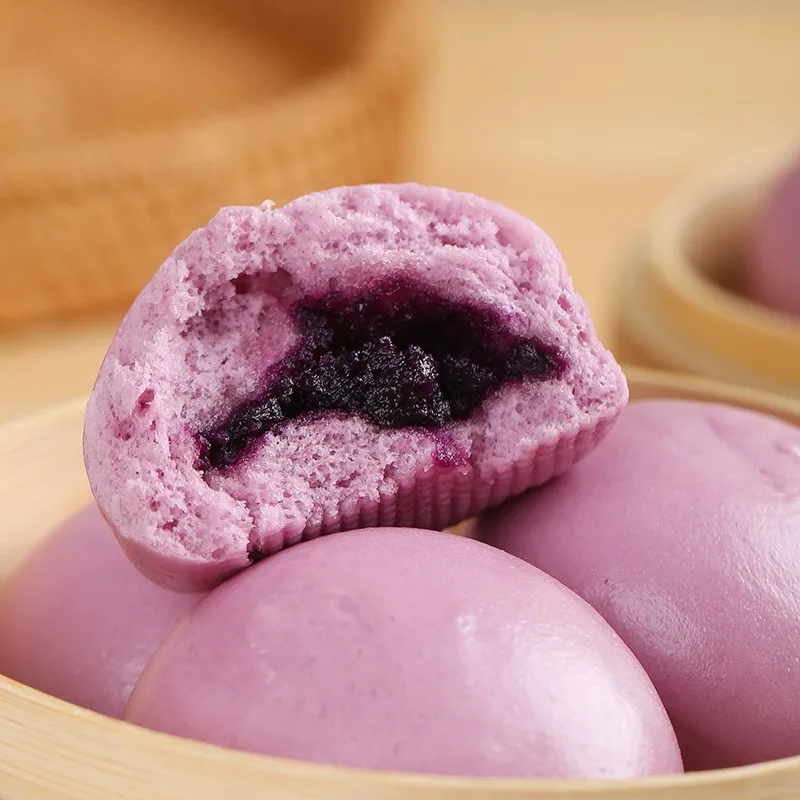 Popular Frozen Food Chinese Pastry Steamed Bun Heated Instant Purple Potato Steamed Bun Sweet Pastries Wholesale Breakfast
