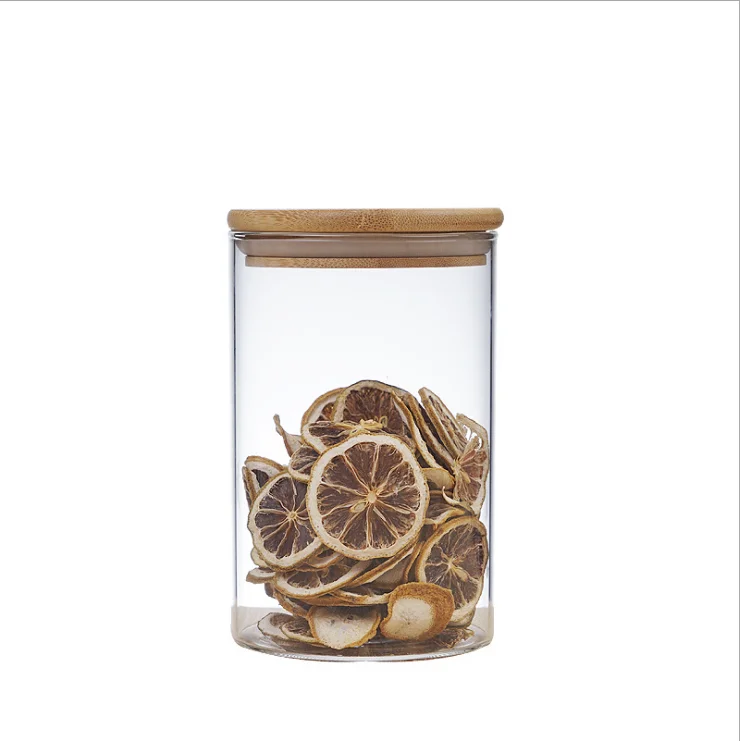 Wholesale High Borosilicate Round CLear Glass Storage Jar With Bamboo Lid