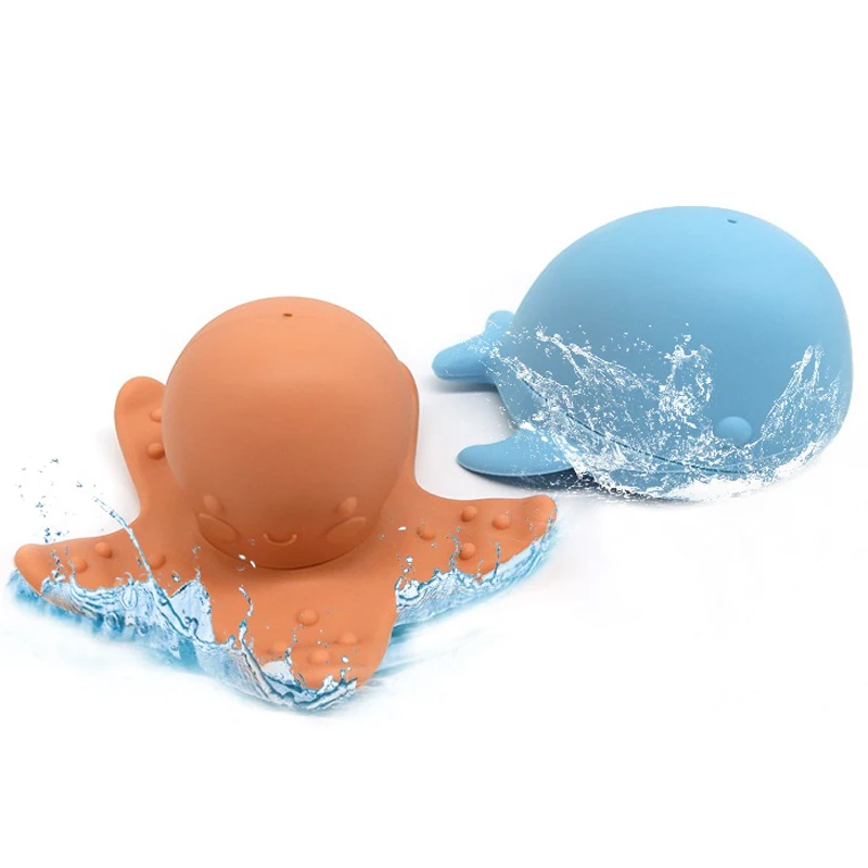 Baby Silicone Octopus and Whale Spray Water Toys Set Cute Animal Beach Toys Baby Bathtub Floating Toy Baby Gift Set for Toddler