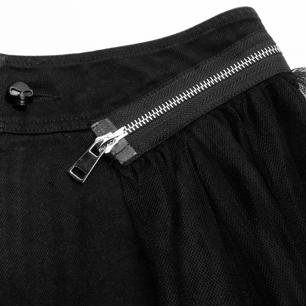 PUNKRAVE OPK-294  Detachable Mesh Denim Shorts Sexy Young Skirt