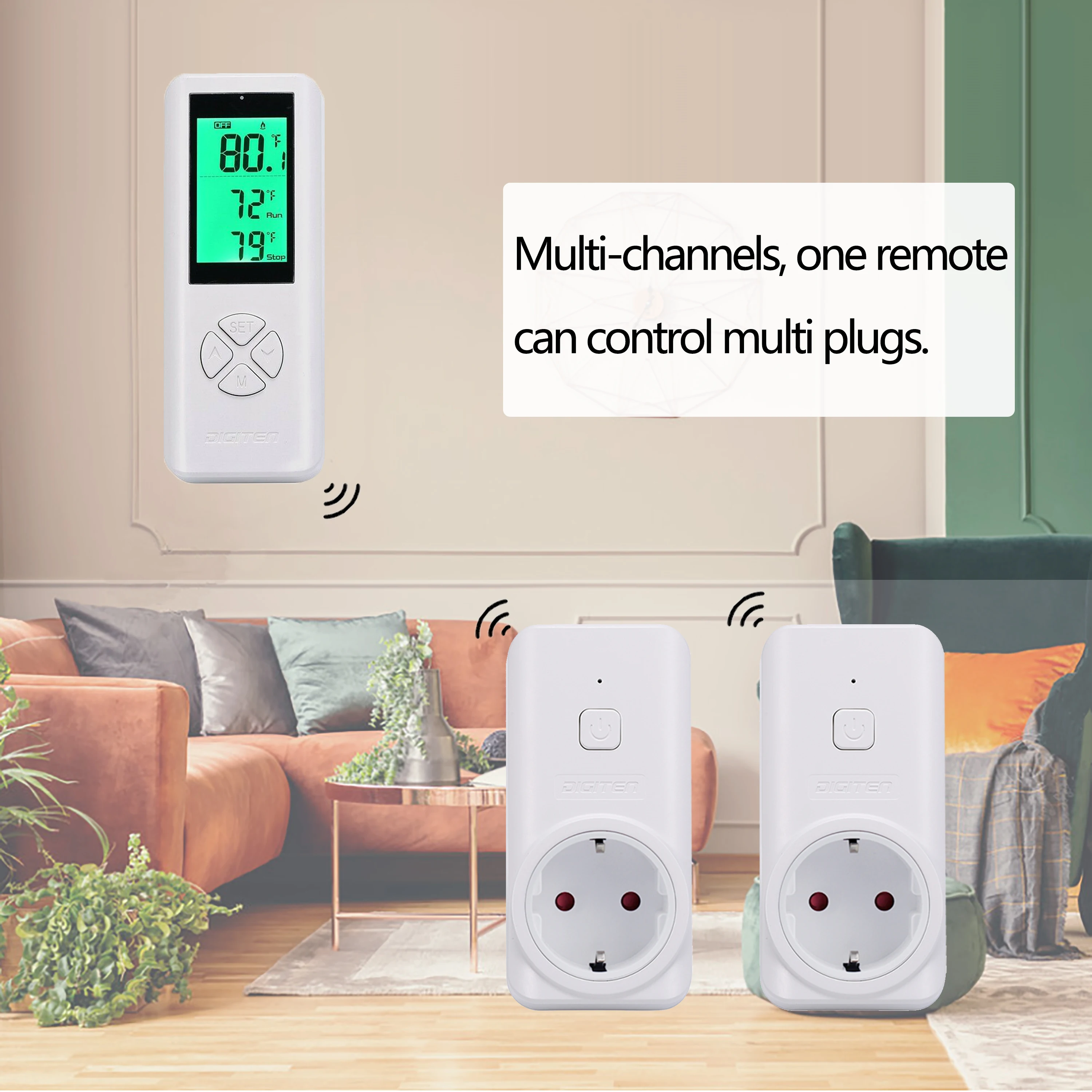 DIGITEN WTC100 wireless thermostat built-in sensor, Plug-in Thermostat Outlet Remote Control Heating Cooling Mode