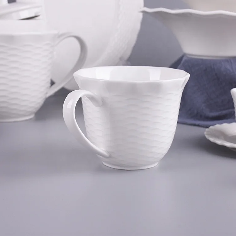 White Ceramic Mugs with Elegant Relief Patterns 340ML/11.5 oz Durable for Coffee Tea Milk water for office home Restaurant