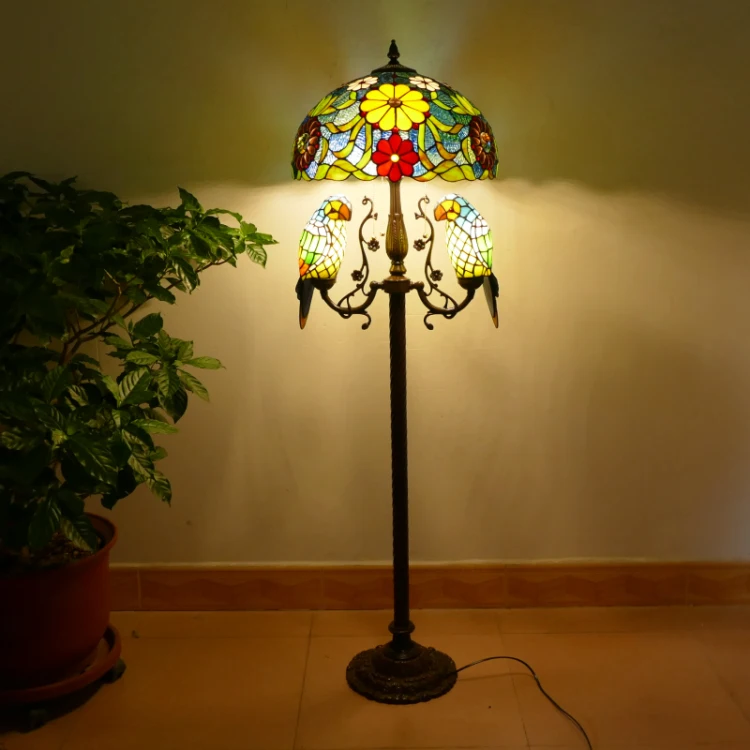 Напольные лампы Тиффани в виде попугаев цветное стекло ручной работы абажур художественные декоративные светильники для гостиной