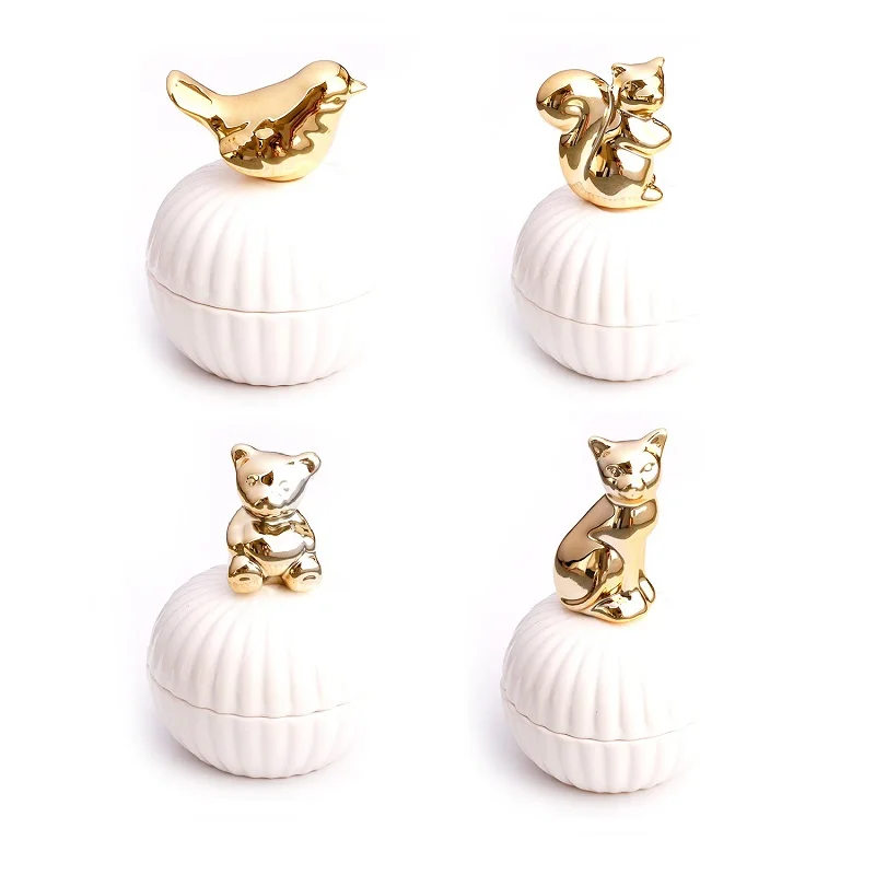 2023 New Style Hot Selling Nordic Style Golden Animal round Ring Jewelry Box Ceramic Jewelry Box