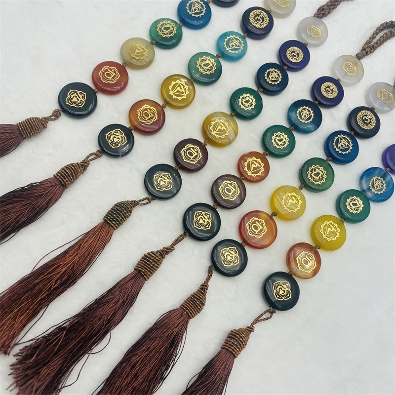 Wholesale Natural Agate Jade Car Hanging Handmade 7 Chakra Gemstone Crystal Tumbled Stone With Evil Eye For Car Decoration