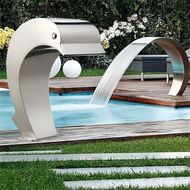 Stainless steel waterfall fountain sculpture swimming pool fountain statue