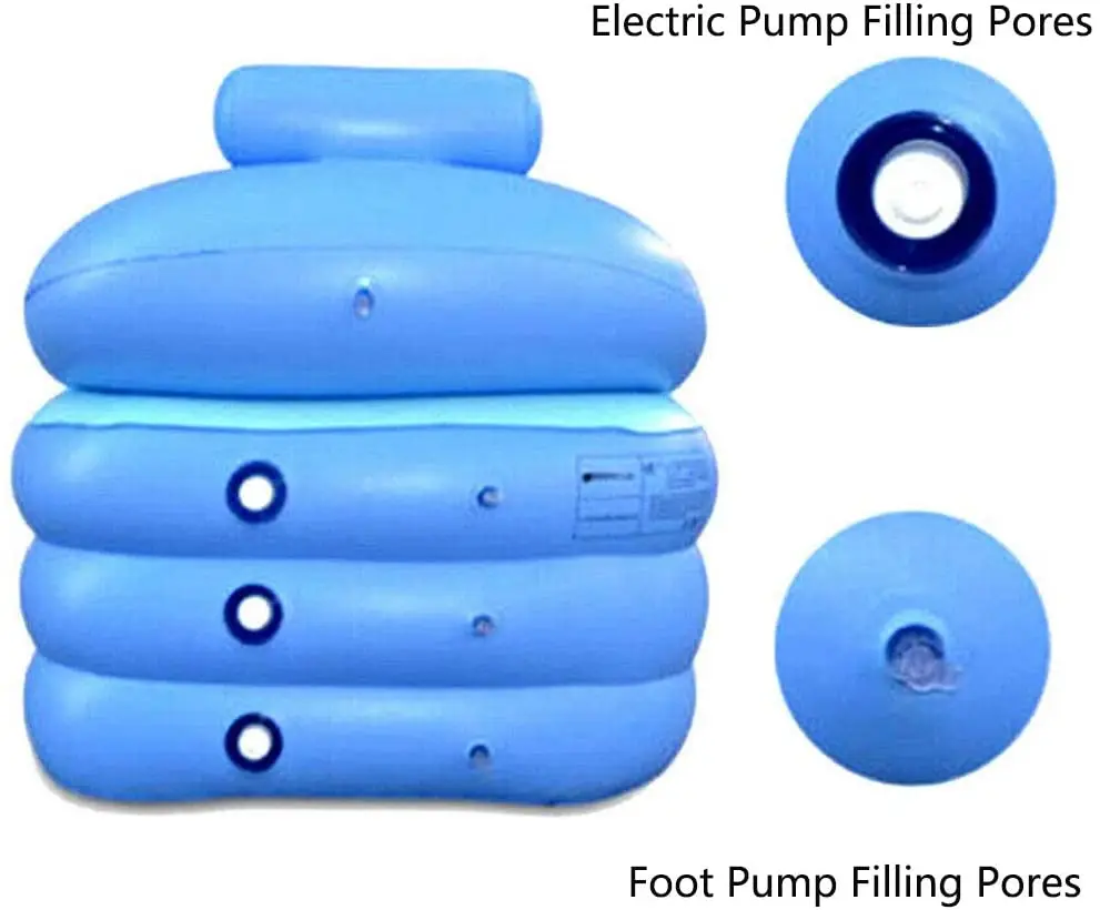 3 rings Blue Portable Blow Up Bath Tube Inflatable Adult Bath Tub with Foot Pump