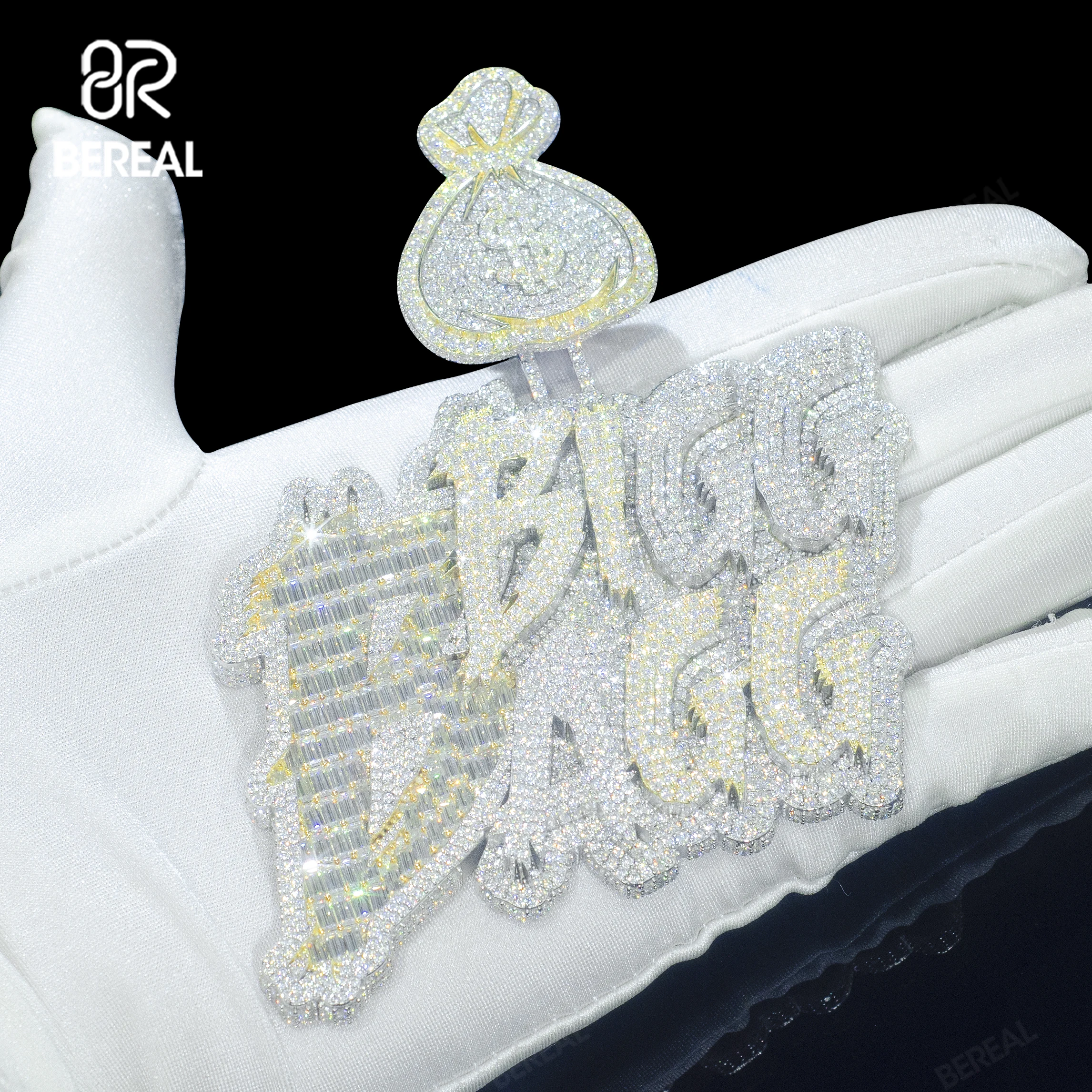 Custom Vvs Pass Diamond Tester Baguette Moissanite Pendants Iced Out Hip Hop Chain Necklace Letter Name Pendant Men Fine Jewelry