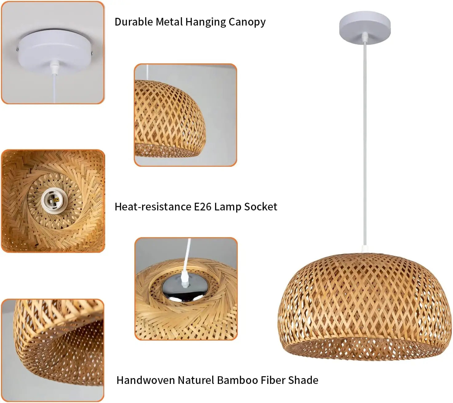 New Trend Handmade Rattan Hang Light Chinese Style Lantern Woven Bamboo Pendant Lamp for Home Cafe Restaurant Hotel