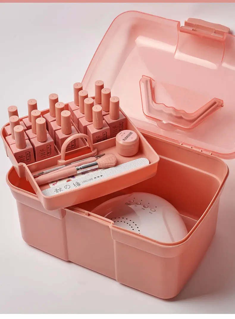 Portable Nail Art Carrying Case Nail Dryer Plastic Storage Organizer Case Nail Polish Carrying Box with Removable Tray