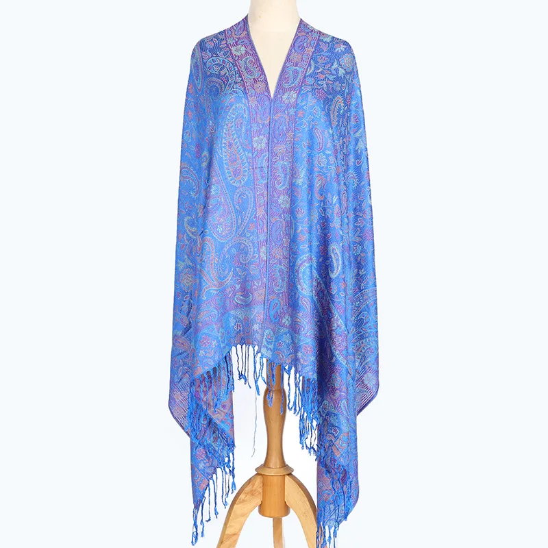 Good Sale Wholesale Ethnic Style Paisley Jacquard Ladies Pashmina Scarf Shawl High Quality Custom Cashmere with Tassel
