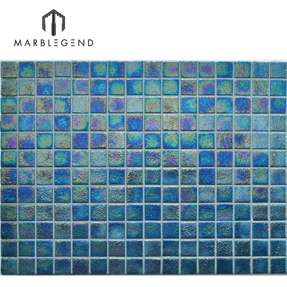 China supplier swimming pool tiles glass mosaic blue color