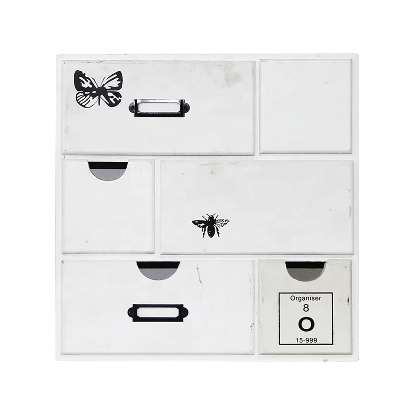 ARTMADE Shabby Chic White MDF Living Room Desktop 6 Small Drawers Storage Oorganizer Cabinet