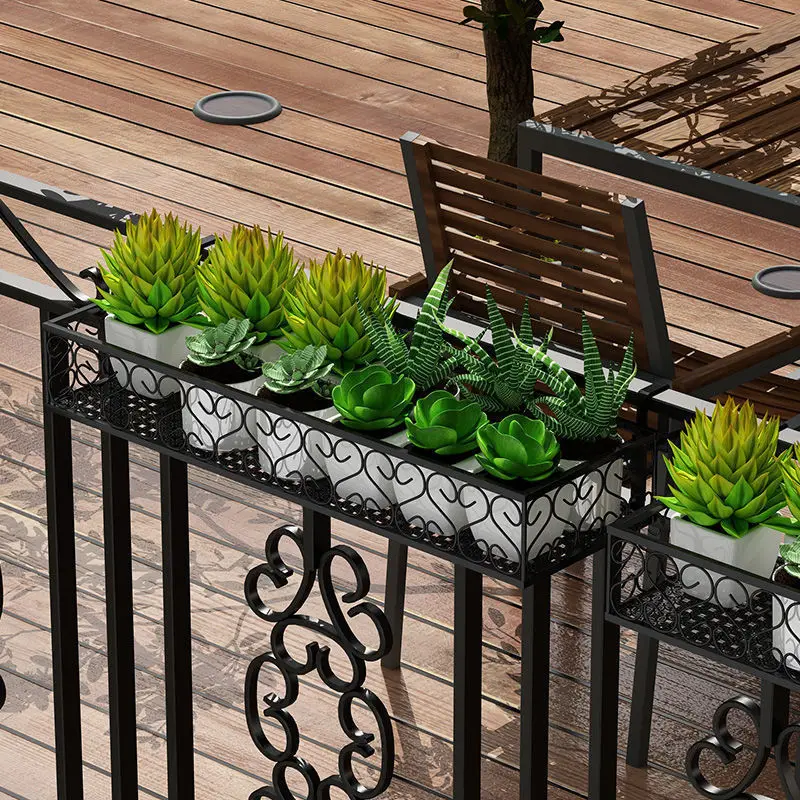 Iron Hanging Flower Rack Basket Shelf with Hooks, Flower Pot Stand Rack Patio Railing Shelf for Balcony Decor,  Garden Balcony