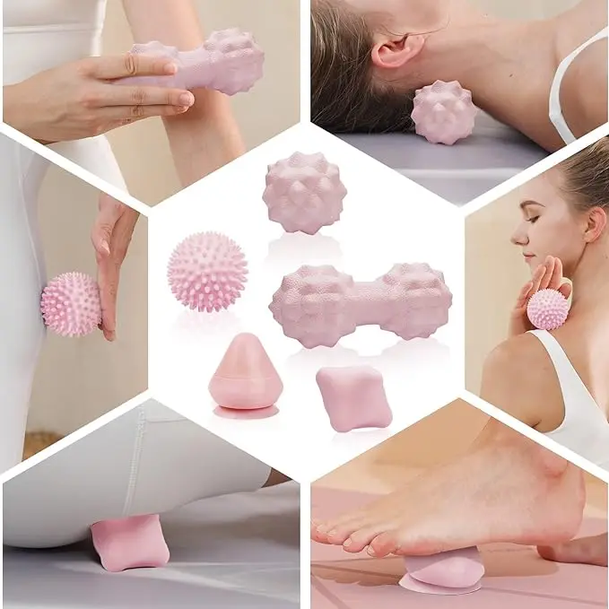 Wellshow Massage Ball Set for Myofascial Point Release Deep Tissue Massage 2 Spiky Balls Firm Soft Peanut Ball