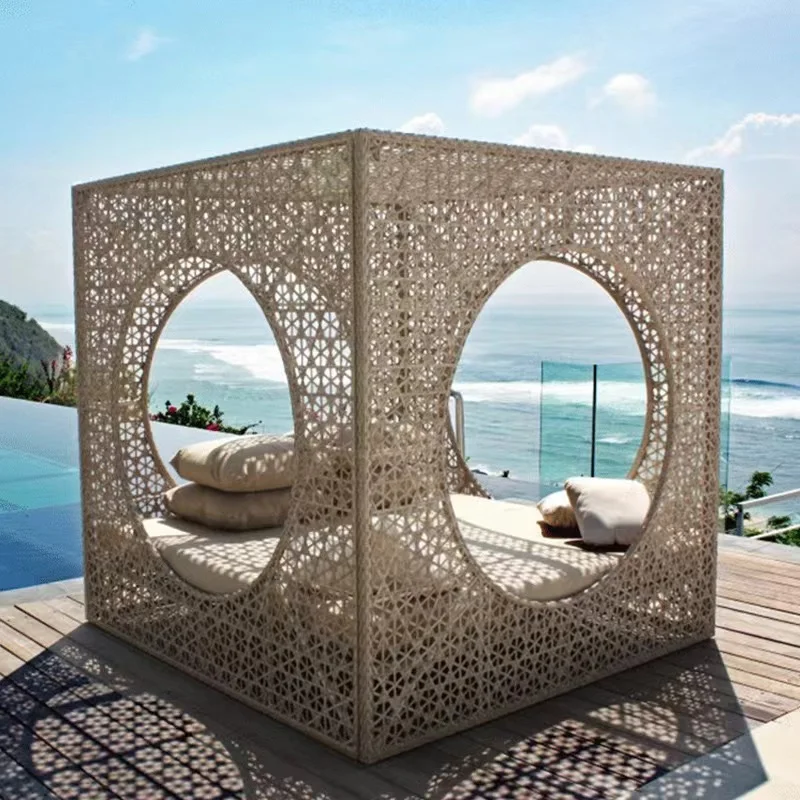 luxury modern rattan beach cabana durable aluminum garden sunbed swimming pool outdoor daybed with canopy