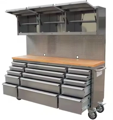 7218 Garage Stainless Steel Tool Cabinet 4 Castes 15 Drawers + 3 storage Mobile Tool box