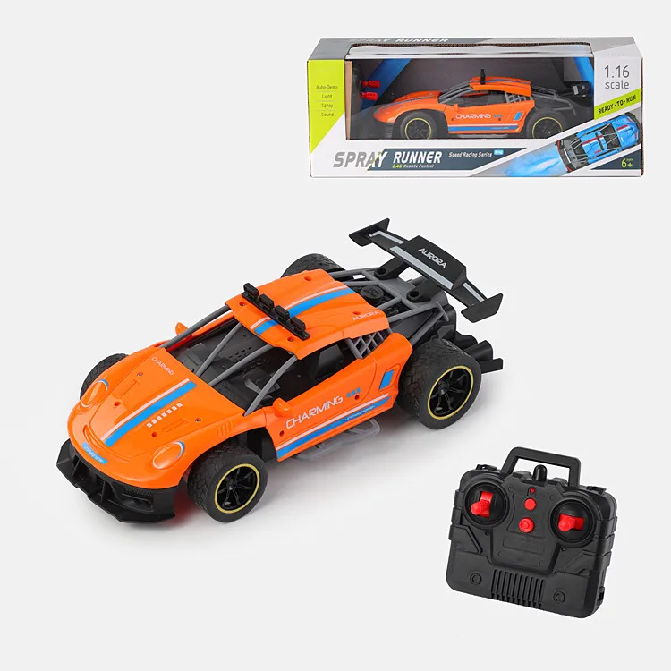 Wholesale remote control toy cars 1 16 2.4G RC car high speed drift spray car with PVC canopy