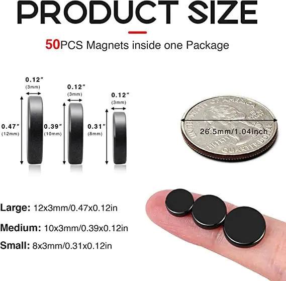 Disc Strong Black Epoxy Magnets Round Rare Earth Magnets Epoxy Coated Waterproof For Fridge, Office, Whiteboard