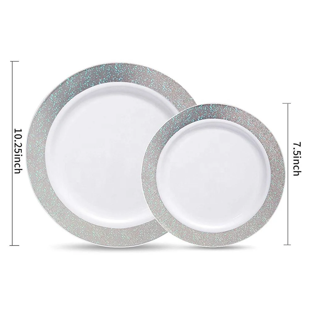 Good Quality White and Black Edges Disposable Plastic Dinnerware Sets