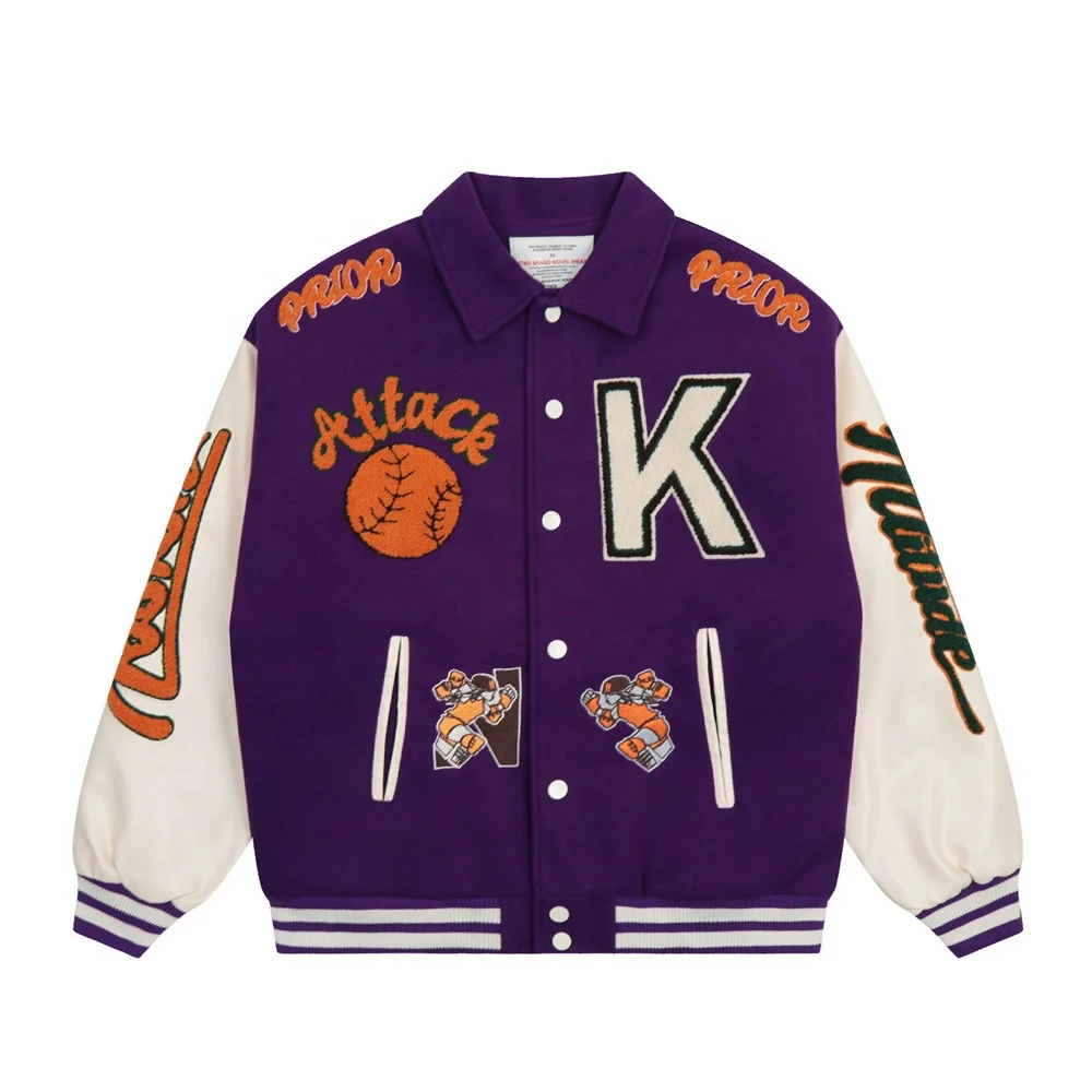 High quality plus size jackets chenille patches men woolen baseball leather sleeves custom letterman jacket