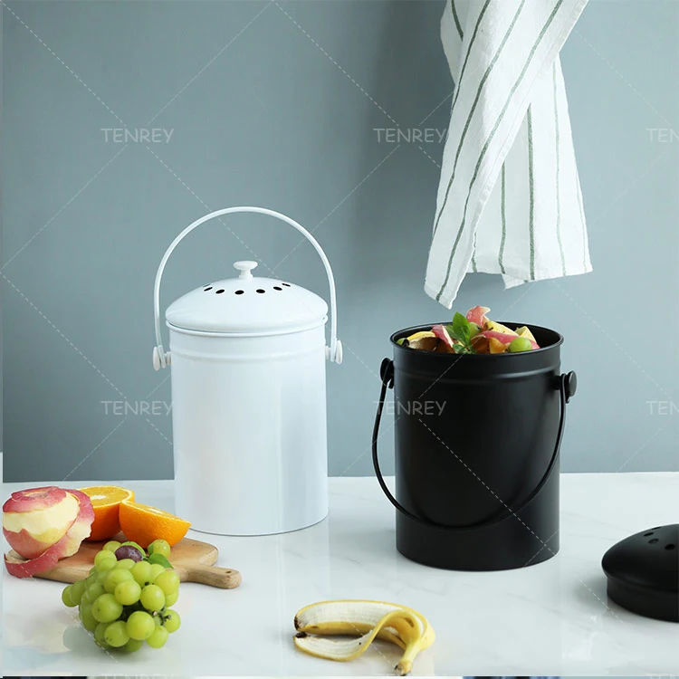 Tenrey 3L/4.5L Kitchen Food Waste Stainless Steel Compost Bin Food Waste Composter Container