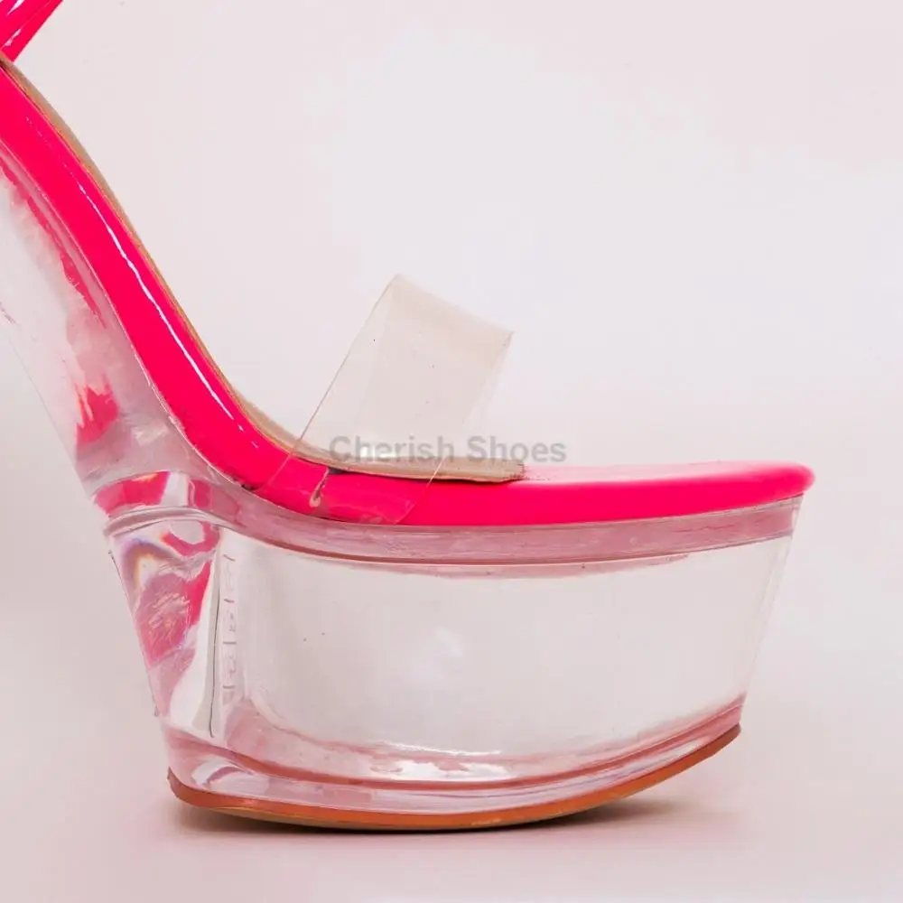 New arrival Sexy ladies patent clear platform heel ankle Sandals lace up pointed toe Transparent stiletto heel Shoes for women