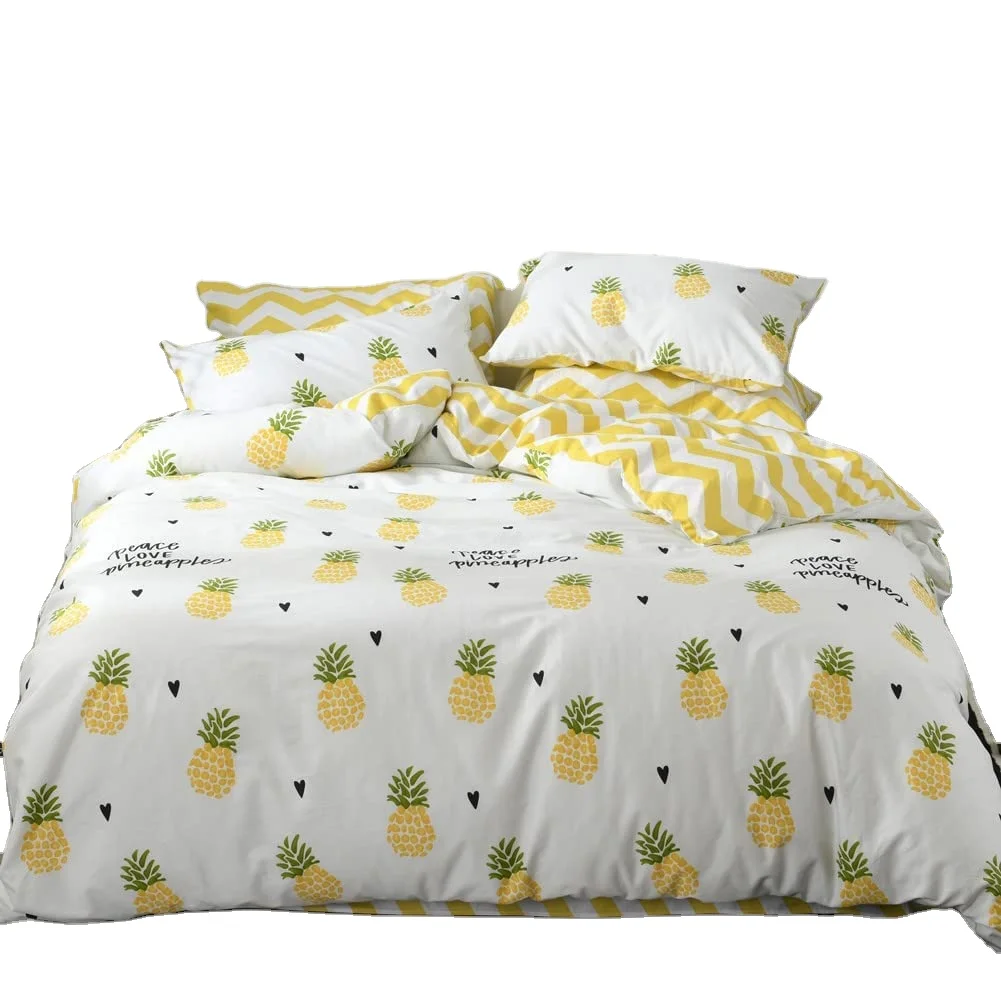 Cotton Duvet Cover Tropical Pineapple Printed Design Sheet Set
