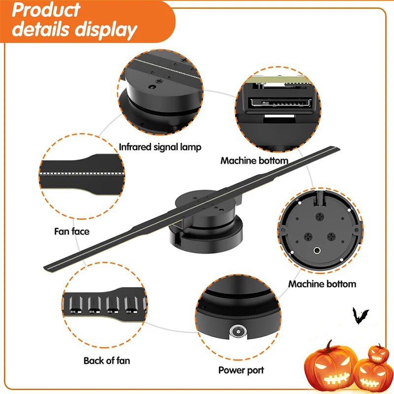 Halloween Decoration 3D Hologram Fan 42CM WiFi Hologram Fan Projection Video Upgrade 3D Hologram Advertising Display