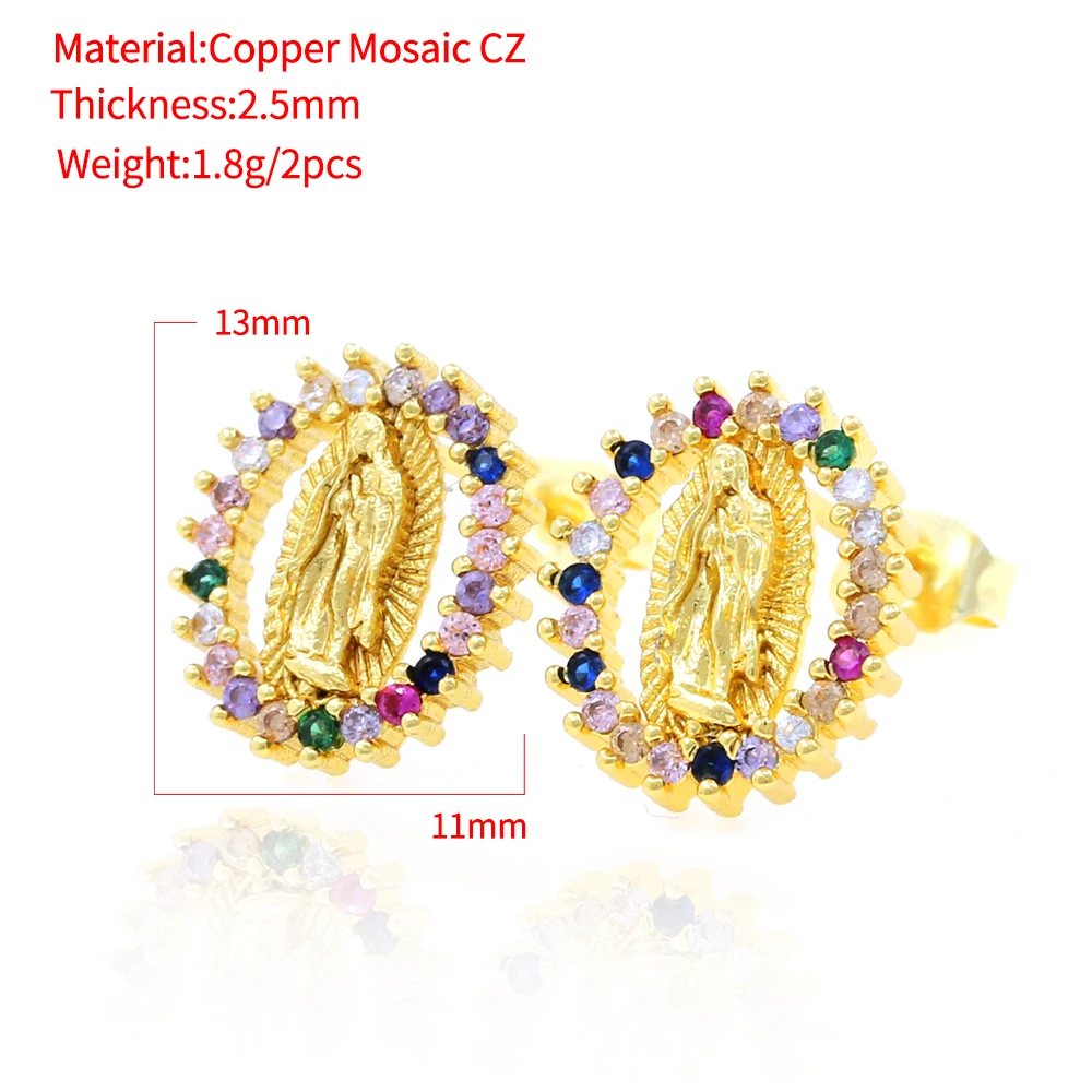 Wholesale 24K Gold Plated Virgin Mary Virgen de Guadalupe Stud Earrings Religious Catholic jewelry