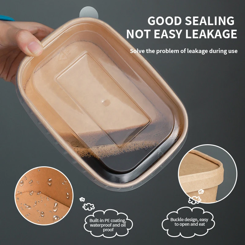 2023 eco friendly logo customization Disposable Biodegradable Square Rectangle Shape salad paper bowl with lid