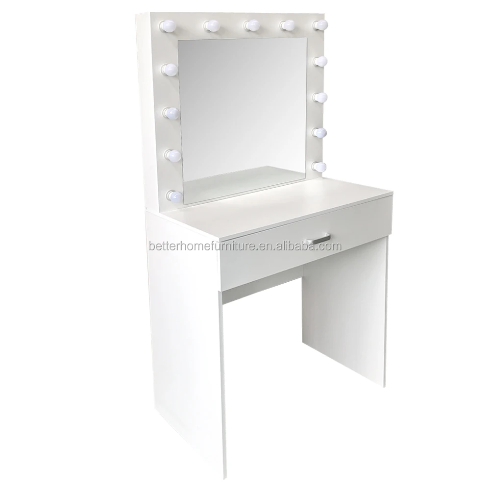 ZJH Hot Sale Bedroom Furniture Wooden Dressing Table White Vanity Makeup Table with LED Mirror
