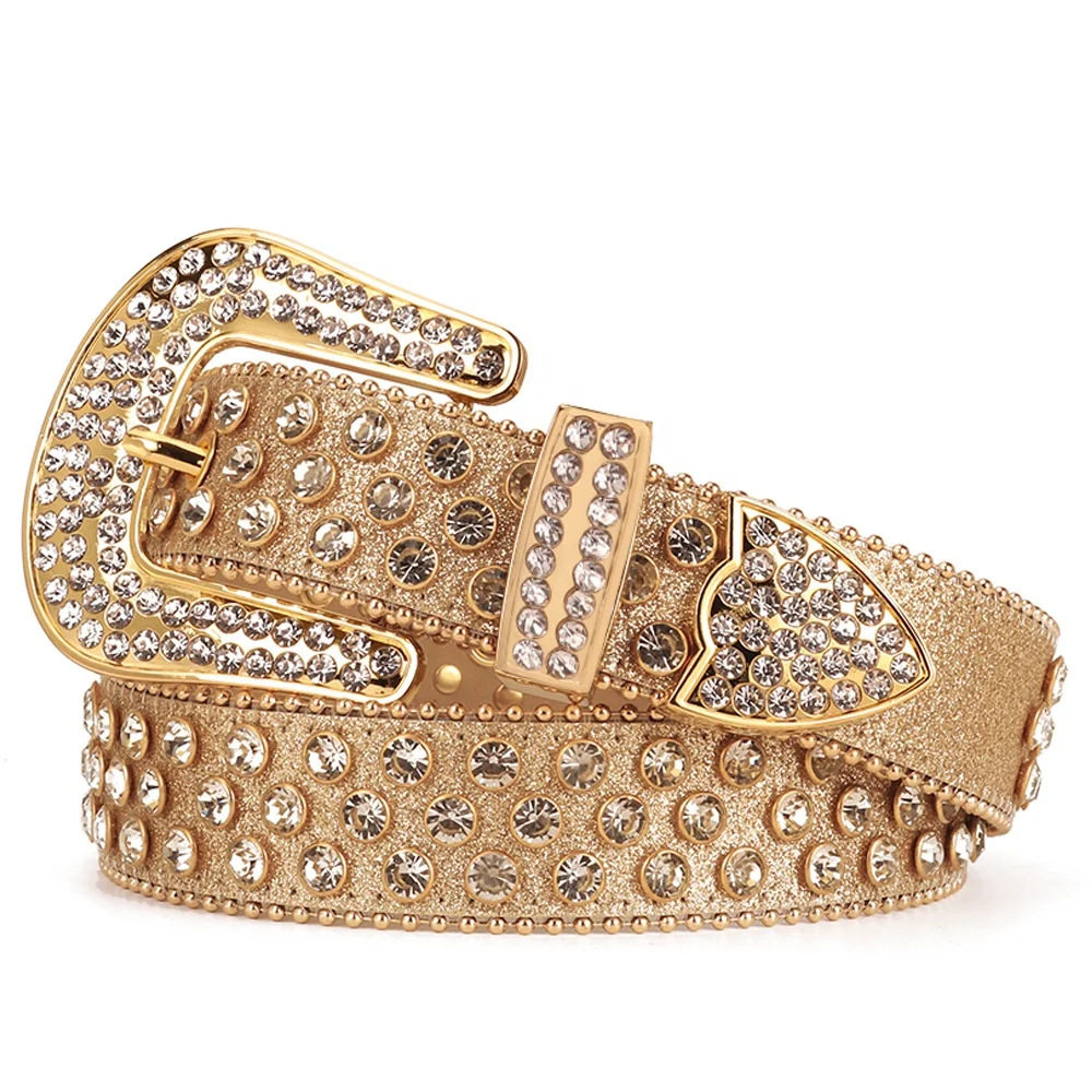 TENGMEI Bling Bling Designer Western Rhinestone Belts For Women Diamond Shinning Belt Gold Cowgirl Crystal Belts For Jeans